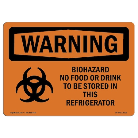 Signmission Safety Sign, OSHA WARNING, 12" Height, 18" Width, Rigid Plastic, Biohazard No Food Or, Landscape OS-WS-P-1218-L-12501